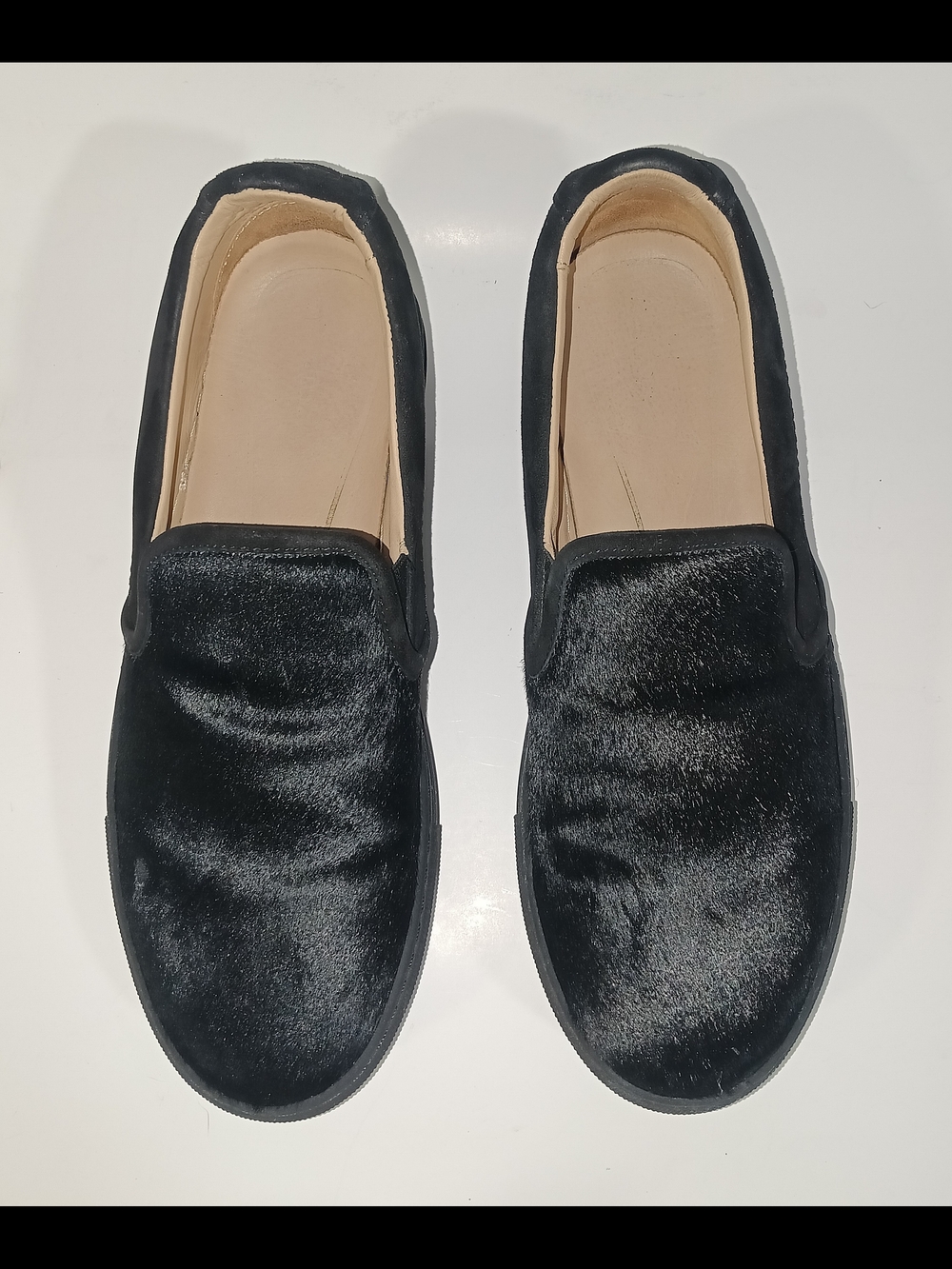 Black Pony Hair Suede Slip On Loafer Sneakers Low Top Shoes Mens 7.5 Women's 9